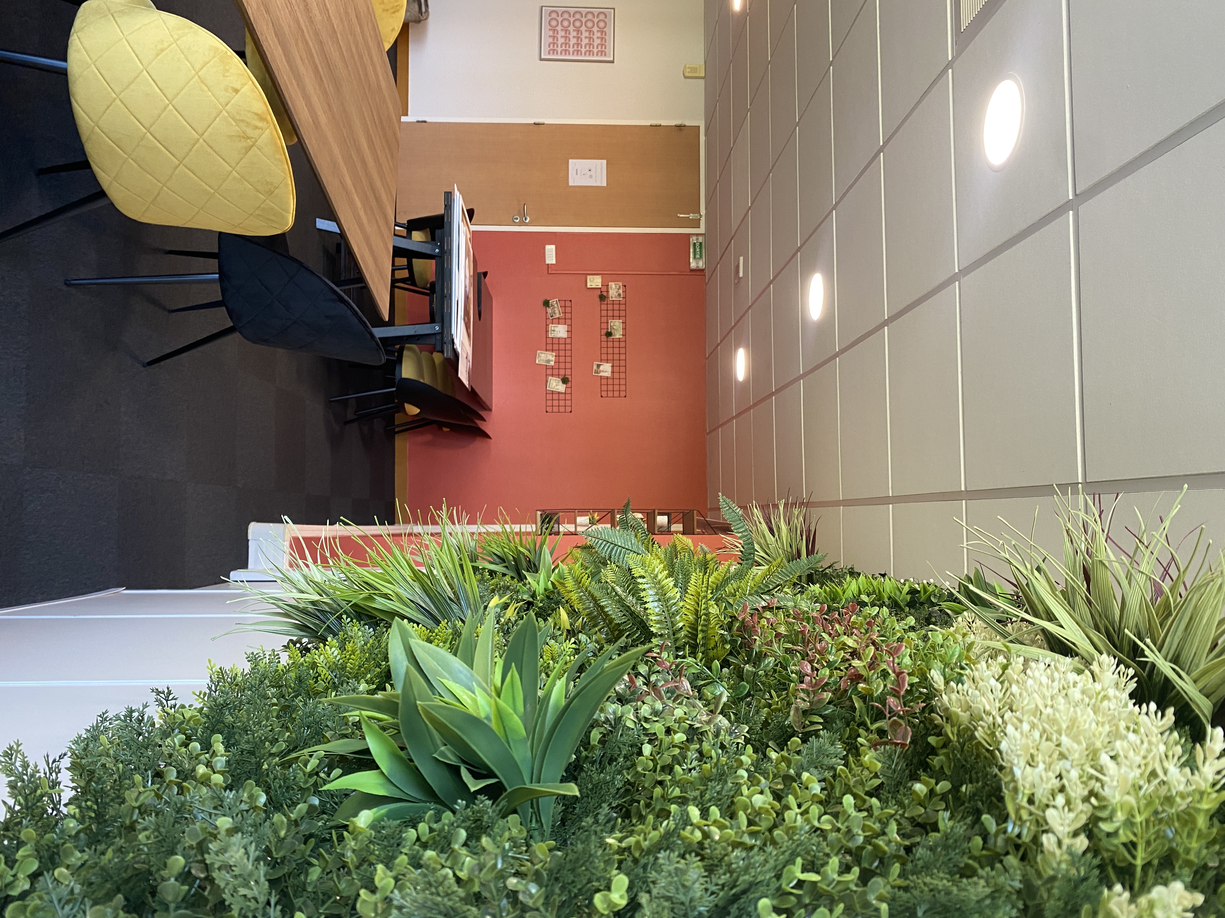 Espace coworking avec mur végétal 